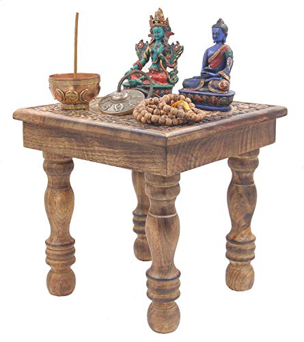 Dharmaobjects Solid Mango Wood Hand Carved Prayer Puja Shrine Altar Meditation Table (Tree Of Life) #TOP4