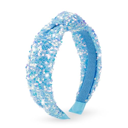 CTZENWAY Sequin Knotted Headband for Women, Sparkly Knotted Wide Hair Bands for Girls, Glitter Fashion Iridescent Headbands Hair Accessories Fancy Outfits for Party Birthday Prom (Blue)
