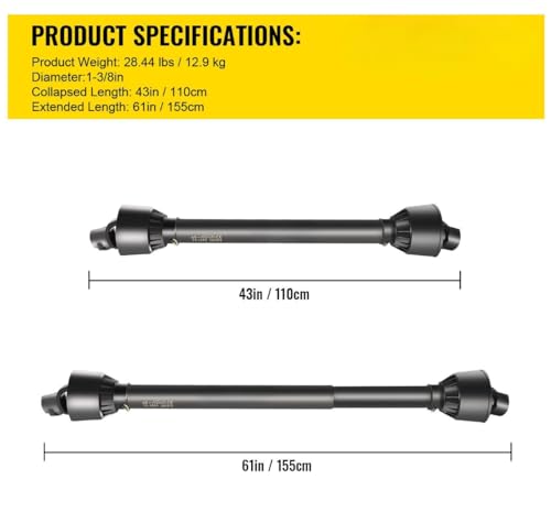 PTO Shaft PTO Drive Shaft 1-3/8\" x 6 Spline Ends Round End T4 43\"-61\",Replacement for VEVOR OEM