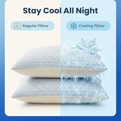 Faux-Goose Down Pillows Standard/Queen Size Set of 2, Cooling Soft Fluffy Pillows with Zippered Removable Cover(Rayon Drived from Bamboo Fabric) for Side Back Stomach Sleepers — view 6