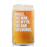 Shop4Ever® Uncle. The Man. The Myth. The Bad Influence. Engraved Beer Can Glass Funny Uncle Glass Gift