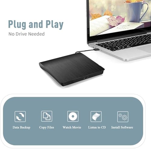 Unidad externa CD DVD USB 3.0 tipo C portátil negra miniatura 2