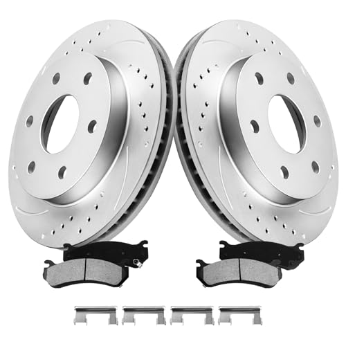 MOTOREVO Front Brake Pads and Rotors Kit Compatible with Silverado 1500 [ 1999-2006 ], High-Carbon Alloy Drilled & Slotted Discos de Frenos Delanteros [ 12in, App Specific ] [ Dual Piston; 6 Stud ]