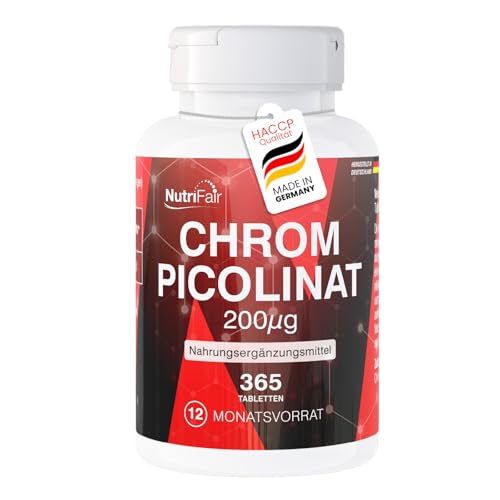 Picolinate de chrome 200 μg - 365 comprimés - *taux de glycémie normal - hautement dosé - 100% végétalien – Fabrication et contrôle en laboratoire...