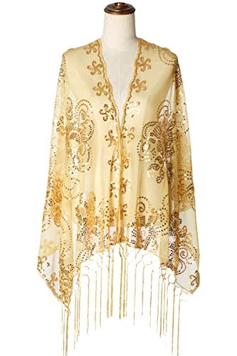 Image of BABEYOND 1920s Sequined Shawl Wraps for Women Fringed Evening Cape Wedding Bridal Shawl Scarf for Evening Dresses Party