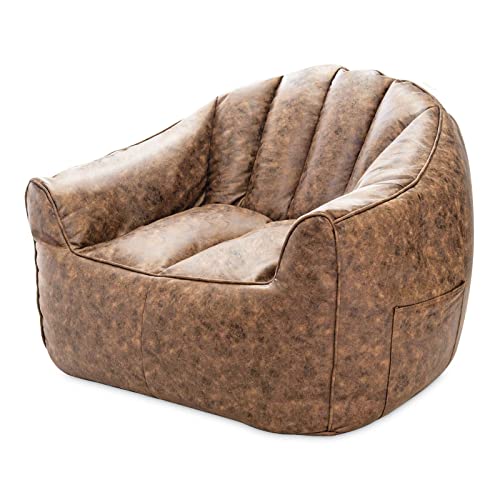 Lapeasy Bean Bag Chair Cover, Huge Bean Bag Chair For Adults And Kids(No Filler), Leather Chair Cover For Living Room,Soft Washable Large Bean Bag-Brown #TOP6