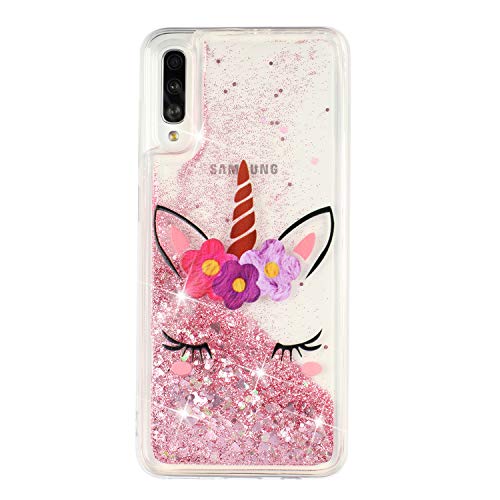 ChoosEU Compatible con Funda Samsung Galaxy A50 2019 / A30S Silicona Transparente Dibujos Glitter Brillante Bonita Carcasas Liquido Purpurina Case Antigolpes Bumper Cover Protección Caso - Unicornio