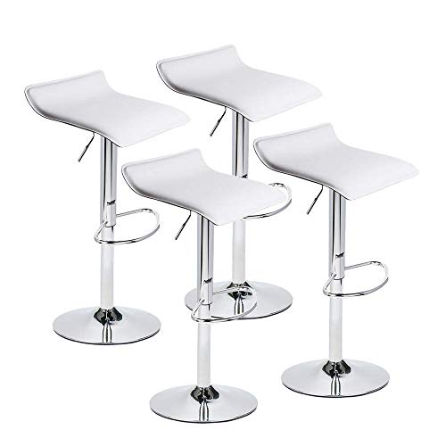 Puluomis Set of 4 Adjustable Swivel Barstools, PU Leather with Chrome Base, Gaslift Pub Counter Chairs,White