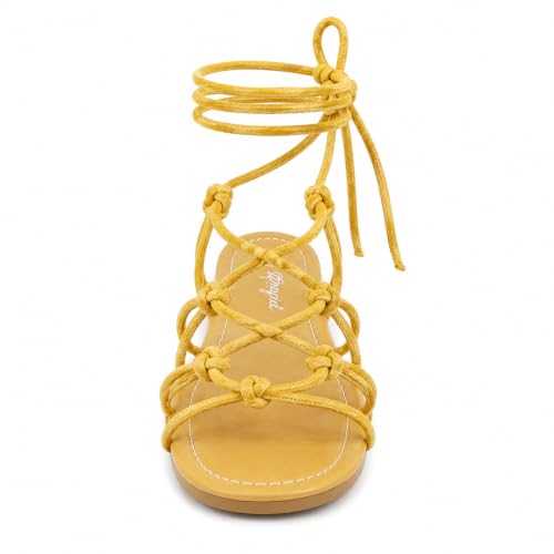 Image of Women's Lace Up Gladiator Flat Sandals Strappy Dressy Summer Tie Up