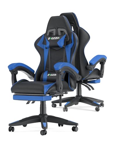 Racingreat Sedia da gaming, ergonomica, per gamer, con cuscino lombare e poggiatesta, regolabile in altezza, sedia per computer, per ufficio, per adulti, ragazze e ragazzi (Con poggiapiedi,Blu