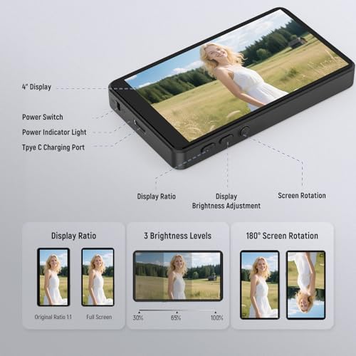 Image of NEEWER Basics 4 inch Magnetic Vlog Selfie Monitor Screen, Wireless Phone Back Camera Monitor with Remote /1500mAh for YouTube TikTok, NOT Compatible with iPhone 17 Google Phone /4K Video Recording, M4B