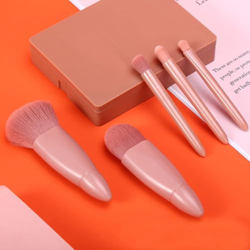 Kit Conjunto Com 5 Mini Pincéis Sintéticos De Maquiagem Profissional E Estojo Com Espelho Ótimo Para