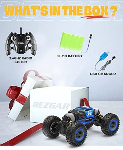 BEZGAR TD141 Remote Control Cars - 1:14 Scale RC Car, 4WD Transform 15 KM/H All Terrains Twist RC Stunt Car, Toy Vehicle with Rechargeable Battery for Boys Kids Girls