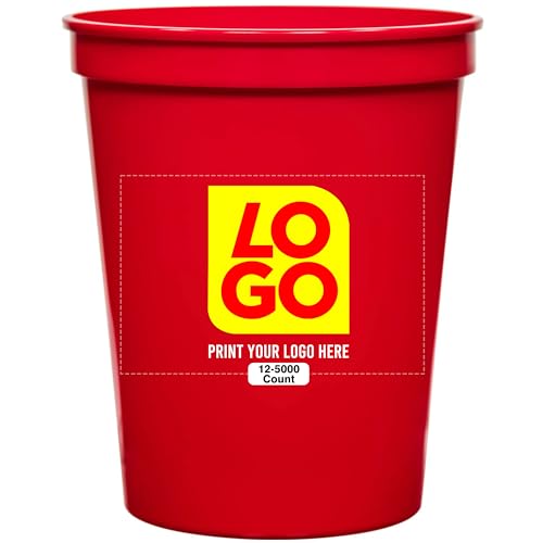 USMG 12 Pcs Multi Color Print 16oz Stadium Cups, Reusable Party Cups for Birthday, Wedding, Events, Brand Promotion or Bbq Picnics (Red)