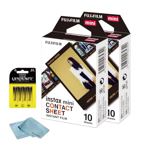 FUJIFILM Instax Mini Contact Sheet Instant Film (20 Shots) + 4 AA Batteries + BluebirdSales Microfiber Cleaning Cloth Creative Photography Bundle (20 Shots Contact Sheet)