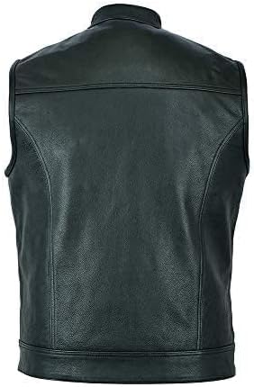 Leatherick Mens Black Motorcycle Vests - Top Grain Cow Leather SOA Club & Traditional Paisley Satin Liner Leather Biker Vests - Image 4