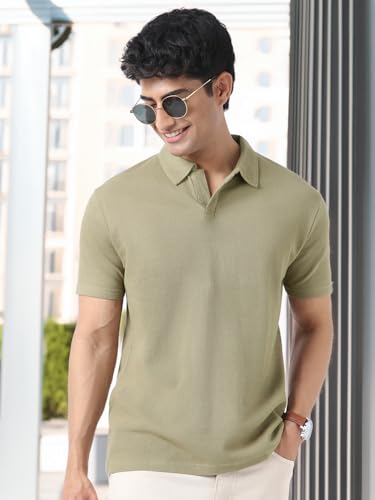 Image of Urbano Fashion Men's Textured Regular Fit Half Sleeve Cotton Polo T-Shirt