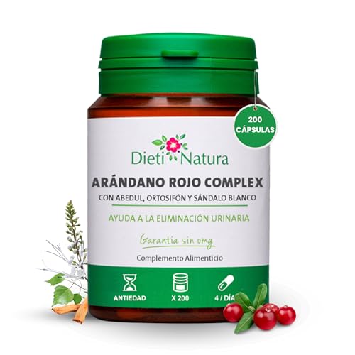 Dieti Natura Arándano Rojo Complex 200 Cápsulas Protección Urinaria - Cranberry Orgánico Tracto Urinario Cistitis - Complemento Renal Antioxidante - Alta Dosificación