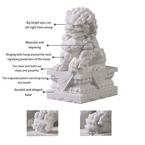 Large Size Foo Dogs Statues Pair Marble Feng Shui Guardian Lion Statues Home Outdoor Asian Decor For Entrance,Best Housewarming Congratulatory Decor To Ward Off Evil Energy,23Lb #TOP2