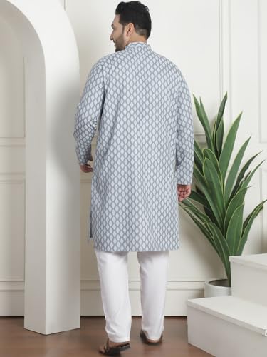 Image of SOJANYA Plus (Since 1958) Men's Cotton Blend Printed Kurta with White Churidar Pyjama