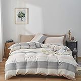 Joyreap 3pcs Premium Cotton Comforter Set, Light Gray n Pink Stripes Printed on White, Lightweight...