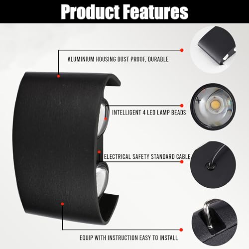Image of GIGAWATTTS 4-Watt U-Shaped Up Down LED Wall Light Outdoor Indoor BIS Approved IP65 Waterproof Exterior & Interior 4 Way Sconce Lamp for Garden Patio Fence (Warm White, Pack of 1)