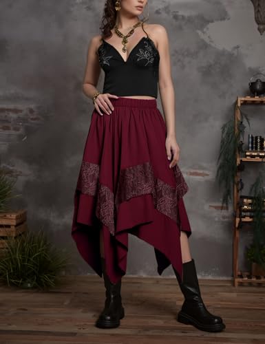 Yimoon Womens Renaissance Skirt Lace Tiered Asymmetrical Flowy Fairy Long Skirt High Waist Gothic Midi Skirts3