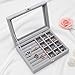 STYLIFING 2 in 1 Jewelry Organizer Box 12 Grids 7 Slots, Velvet Jewelry Tray Ring Earring Holder Stackable Jewelry Display Case for Women(Grey)