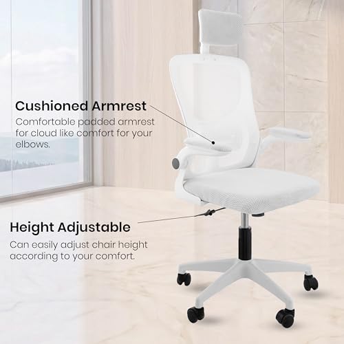 Image of White White | High Back Imported Mesh Fabric Boss Office Chair | Y Design Ergonomic Back Support | 2D Aero Design Adjustable Armrests | Synchro Tilt Lock Mechanism Support