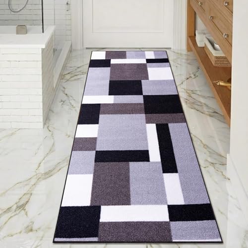 Cozy Haven Navajo Runner Rug – Washable Hallway Carpet Runners, Non-Slip Floor Mats for Kitchen, Living Room, Corridor, Entryway, Door Entrances - (Grey Black, 60x110 cm)