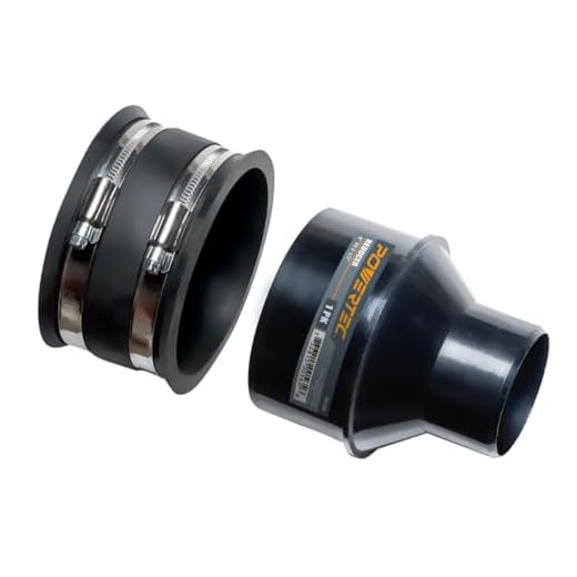 POWERTEC 70322 4 Inch to 2-1/2 Inch Reducer and 4 Inch Dust Control Flex Cuff with Stainless Steel Hose Clamps, Dust Collection Fitting for Woodworking Dust Collection Hose and Dust Ports, 1 Set