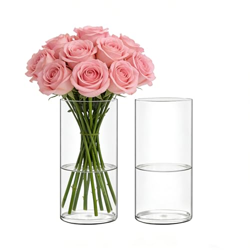 Acrylic Flower Vase Cylinder 2 Packs 7.87 Tall Clear Plastic Vase for Centerpieces - Shatterproof Wedding Event & Home Decor Vase 7.87 Tall Round - 2 Pcs Clear