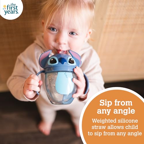 Image of The First Years Disney Lilo & Stitch Weighted Straw Cup - Spill Proof Toddler Straw Cups with Flip Top Cover - Transition Sippy Cup - Toddler Feeding Supplies - 7 Oz - Ages 6 Months and Up