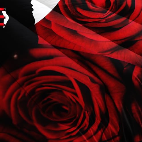 Image of AILONEN Red and White Comforter Set Queen Size,Red Rose Flower Love Couple Bedding Set Decor,Romance Heart His Hers Themed Women Men Quilt with 2 Pillowcases,3-Piece