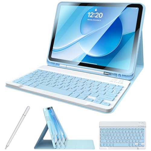Funda para iPad de 10ª generación con teclado con soporte para lápiz y disco magnético universal lápiz capacitivo de 10.9 pulgadas, funda de teclado desmontable inalámbrica para nuevo iPad de 10ª