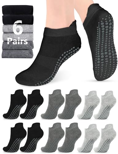 Image of AURUZA Grip Socks for Women Men Pilates Grip Socks Non Slip Yoga Sock with Grips for Barre Barefoot Hospital Grippy Sock