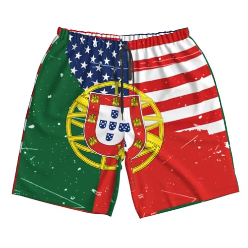 America and Vintage Portuguese Flag Mens Beach Short Quick Dry Board Shorts Swim Shorts Bathing Suit