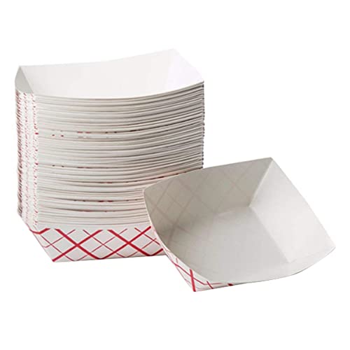 Louttary 100 unidades de bandejas desechables de papel para alimentos, a cuadros, a prueba de fugas, bandejas de papel para alimentos