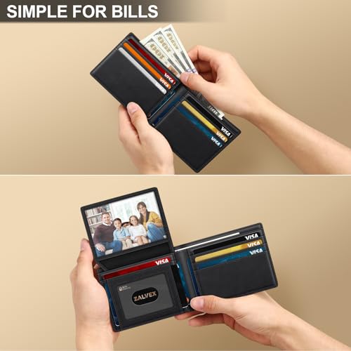 Image of Wallet for Men Slim RFID Blocking Leather Credit Card Holder Wallet for 14 Cards, Bifold Minimalist Thin Wallet with 2 ID Windows & Cash Slot, Front Pockt Carteras Para Hombres, Birthday Gifts for Men