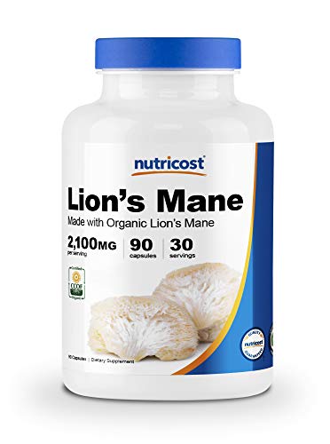Nutricost Organic Lion's Mane Mushroom Capsules 2100mg, 30 Servings - Certified CCOF Organic, Vegan, Gluten Free, 700mg Per Capsule, 90 Capsules