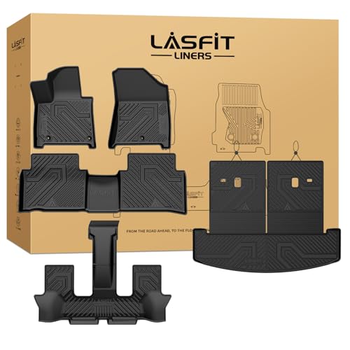 Lasfit Floor Mats & Backrest Mats & Cargo Mat for Hyundai Santa Fe Hybrid 2026 2025 2024 (Not Fit Gas) All Weather TPE Custom Fit Floor Liners with Full Set Car Mats & Trunk Mats Accessories Black