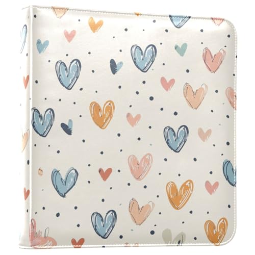 JIPONI Mini Love Heart Large Photo Album, DIY Leather Cover Scrapbook Albums for 4x6 5x7 6x8 Pictures, Self Adhesive Memory Book for Wedding, Baby, Family