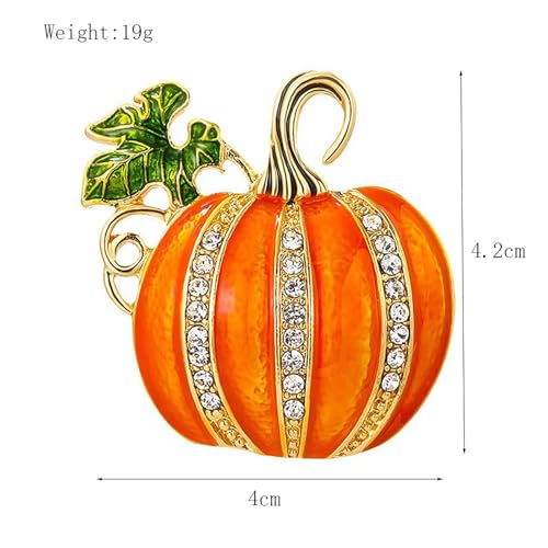 Image of Rhinestone Pumpkin Brooch Pin for Women, Halloween Thanksgiving Gold Tone Enamel Green Leaf Brooches Lapel Pins Cute Autumn Holiday Festival Hat Bag Suit Dress Jewelry Souvenir