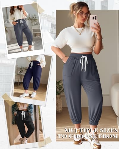Neer 3 Pack Women's Plus Size Capri Joggers Sweatpant Cropped Yoga Legging Cotton Drawstring Pocket Casual Workout Baggy Pant4