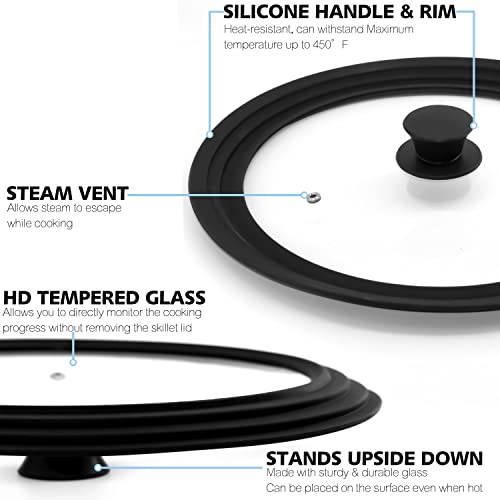 Anaeat Silicone Universal Lid For Pots, Pans And Skillets - Tempered Glass Covered With Heat Resistant Silicone Rim Fits 6", 7" And 8" Diameter Cookware -Easy To Use Replacement Frying Pan Cover #TOP5