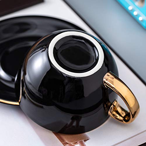 Coffeezone Luxury Gold 10 Oz Ceramic Latte Art Cappuccino Barista Cup With Saucer (Cool Black) #TOP4