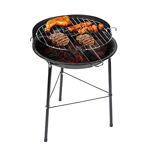 Barbecue portable d'extérieur compact en métal sur pied, idéal pour jardin, camping, festivals, caravane, 33 x 43 cm (Noir) Cover
