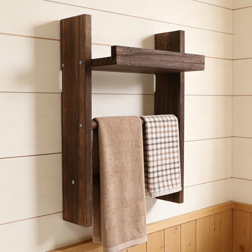 Toallero escalera de madera multi capa con estante para organización hogar 6