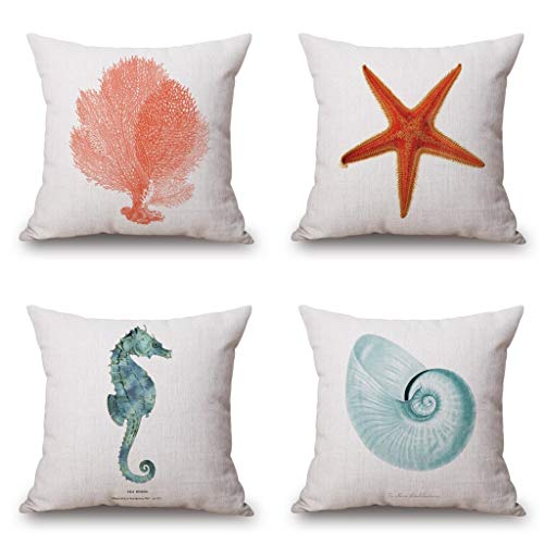 Kingla Home Coastal Theme Blue Conch Shell Throw Pillow Case 18 X 18 Inch Cotton Linen Square Cushion Covers For Sofa #TOP1