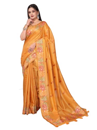 Image of SWORNOF Gold-Toned Woven Design Silk Zari Tissue Saree | Saree for Women | Soft and Skin Friendly